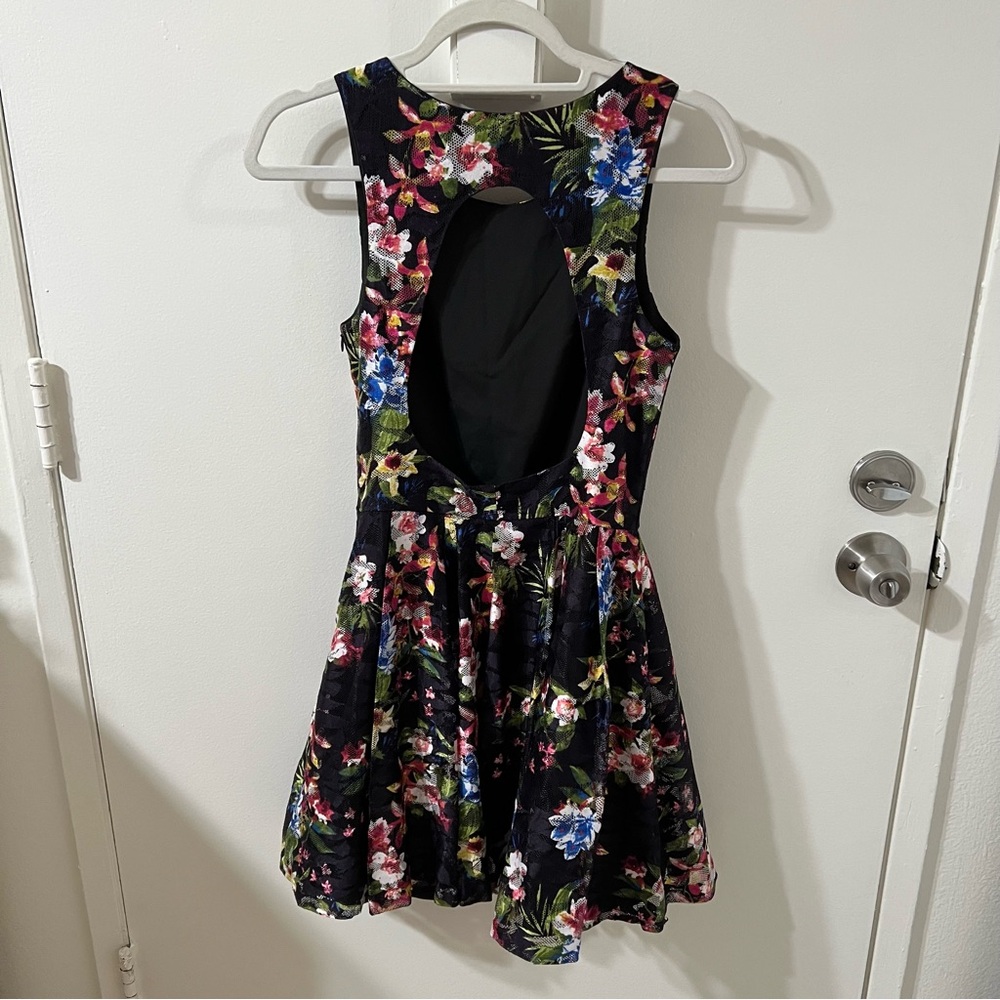 Aqua Floral Sleeveless with Mini Dress Backless Detail